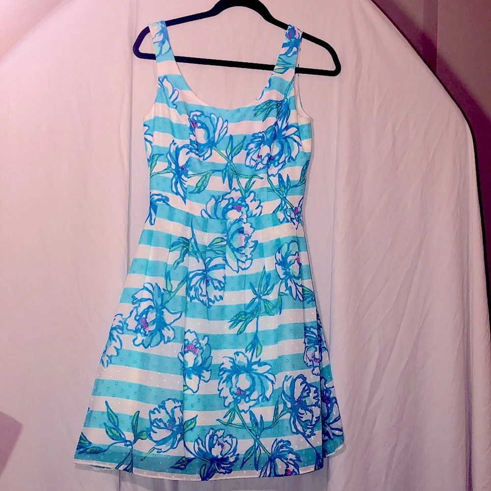 Lilly Pulitzer Dress Shorely Blue Tossing Line Roswell Posely sz 4 sleeveless - Picture 3 of 11